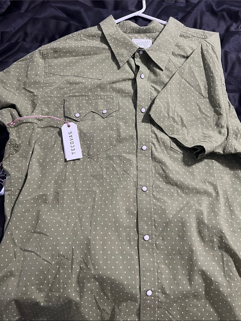 Tecovas Olive Green Short Sleeve Button-Up with Micro Dot Print